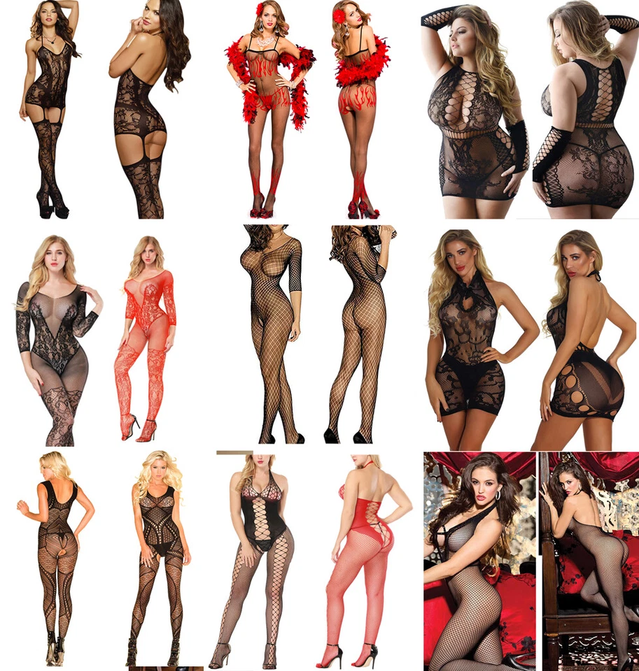 Plus Size Bodystocking Lingerie Open Crotch Fishnet Body Stocking Bodysuit 6-26