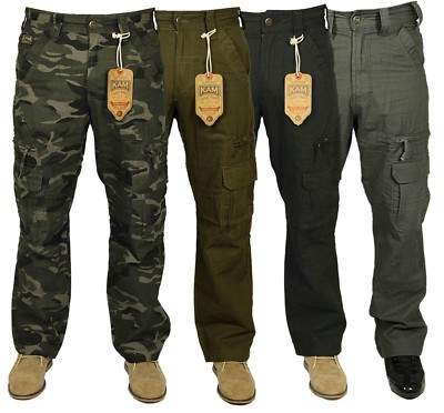 Mens KAM Combat Cargo Jeans Casual 
