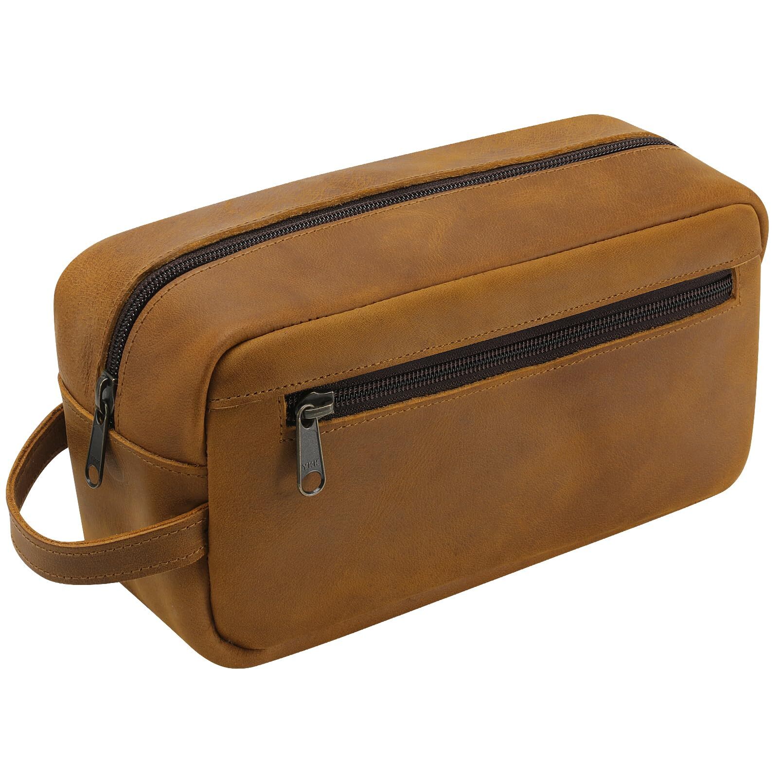 Leather Travel Toiletry Bag for Men, Full Grain Leather Dopp Kit Shaving Bag ...
