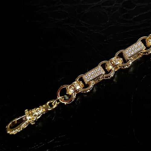 8inch Gypsy Belcher Bracelet Oval Link Simulated Diamond 18K Gold Layered - Picture 5 of 11