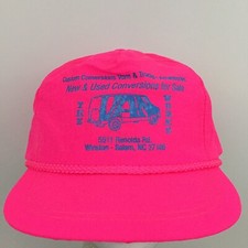 Vtg Custom Conversion Vans Cap Neon Pink Nylon Snapback Trucker Baseball Dad Hat