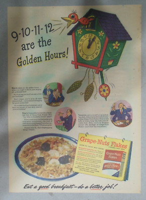 Post Cereal Ad: Grape-Nuts Flakes Cereal ! from 1930's-1940's 11 x 15 inches