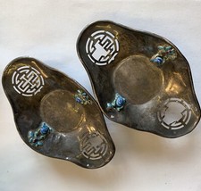 Antikes signiertes massives Silber Paar chinesische durchbohrte Schalen Emaille Fr&ouml;sche A/F
