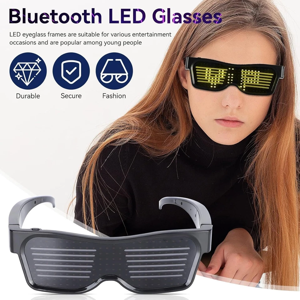 Gafas LED, gafas de fiesta, gafas Bluetooth personalizables, Foto 2 de 4