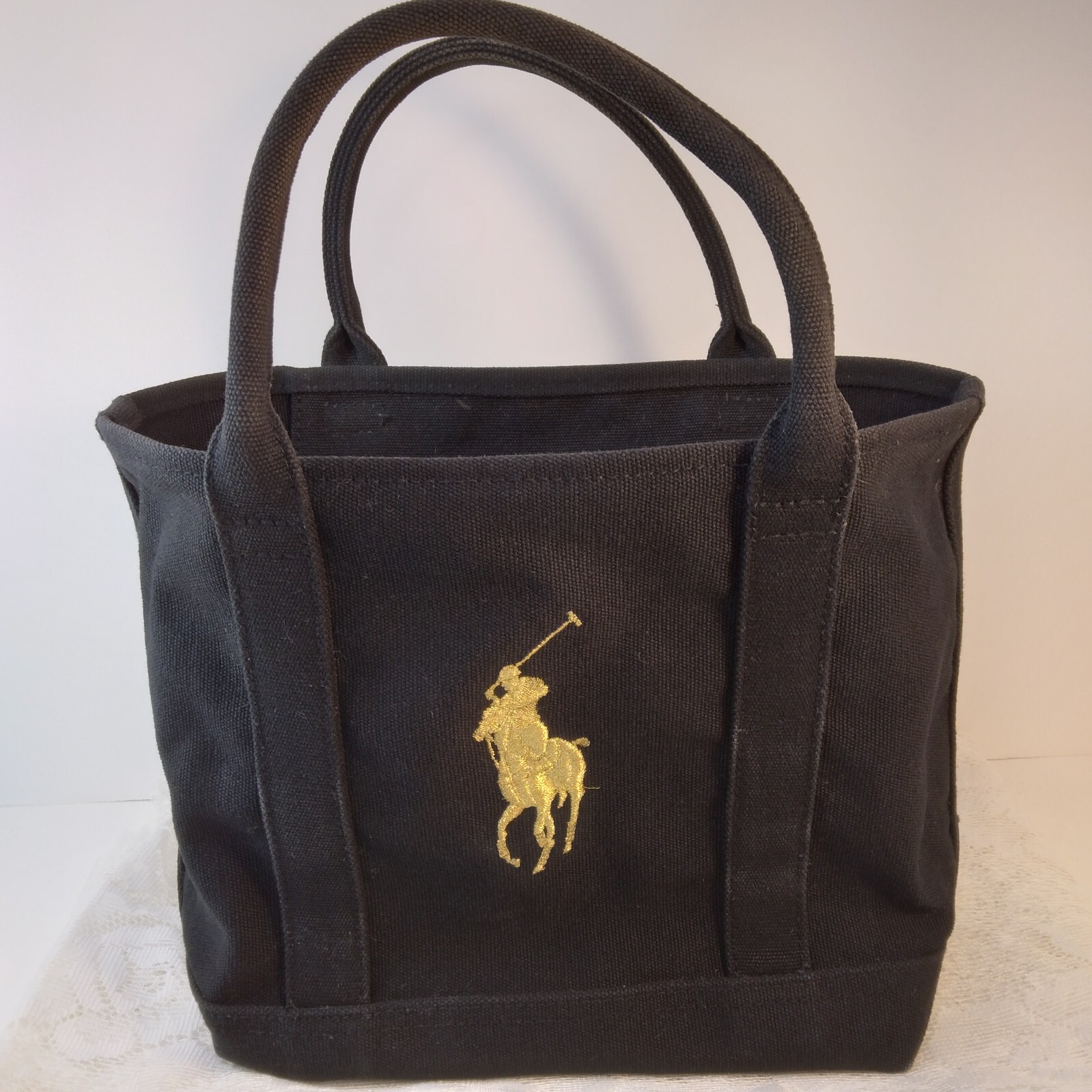 Borsa Ralph Lauren grande pony tela ricamata oro nero 100% cotone