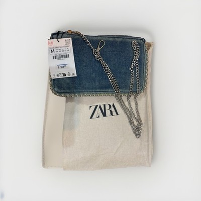 ZARA Damen Clutch Tasche Denim Jeans Blau Neu mit Etikett 3 Fächer