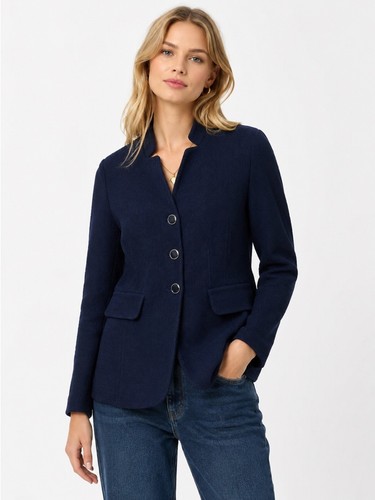 St. John Sz 10 Caviar Navy Pique Knit Short Jacket Blazer