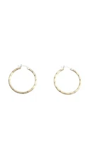 14K Yellow Gold Textured Hoop Earrings #21092