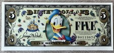 2005 Donald Duck Disney Dollar Five $5 No Bar...