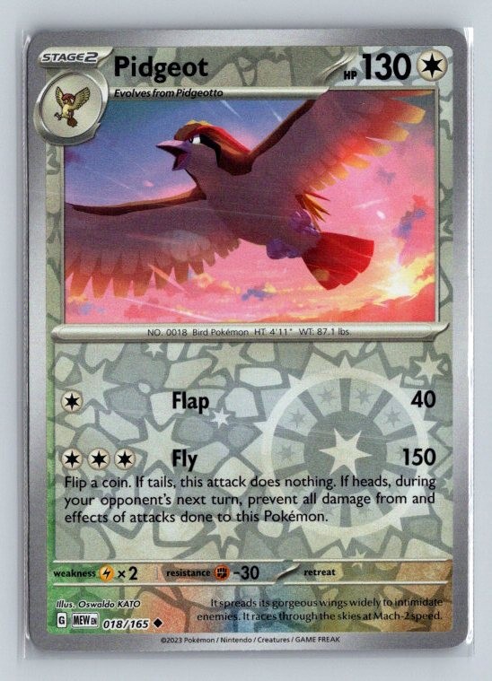 Pidgeot 018/165 Uncommon 151 Pokemon Reverse Holo Near Mint