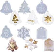 6 Pcs Christmas Resin Moulds, Xmas Bell Tree Snowflake Elk Wolf Molds Epoxy