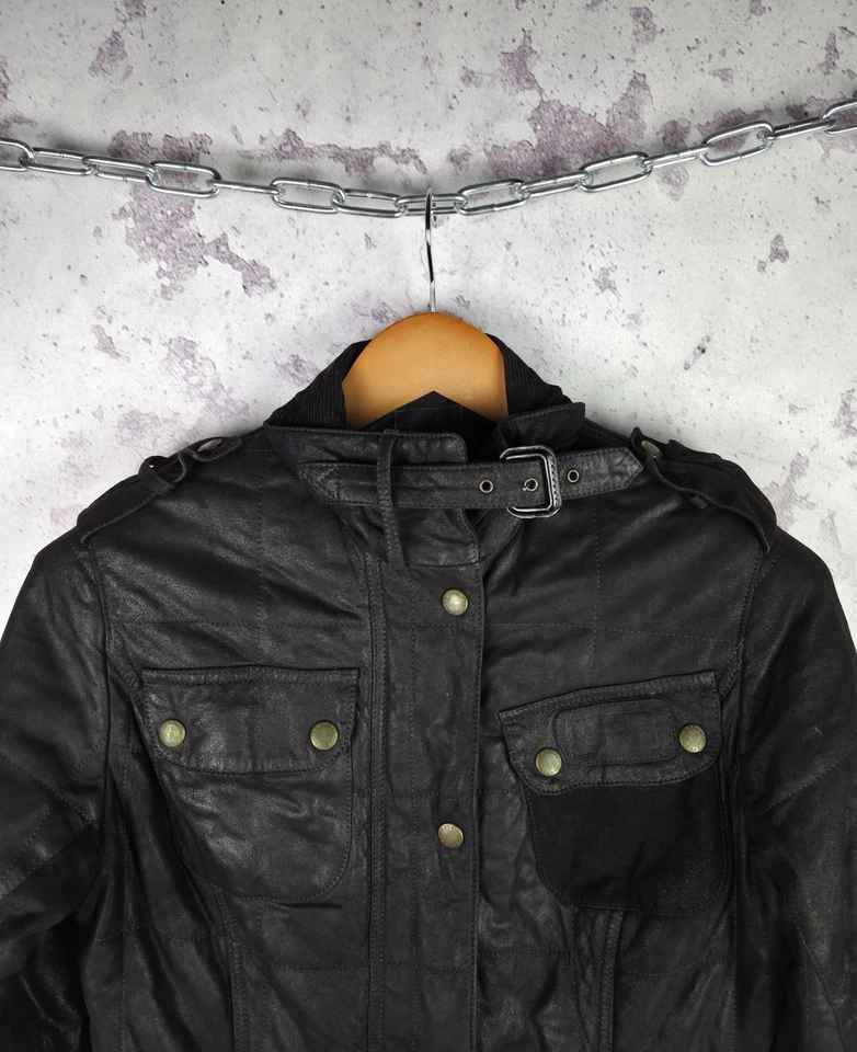 Barbour International Women's Leather Jacket Long Sleeve Motorcycle Size US 6 - Image 2 of 4