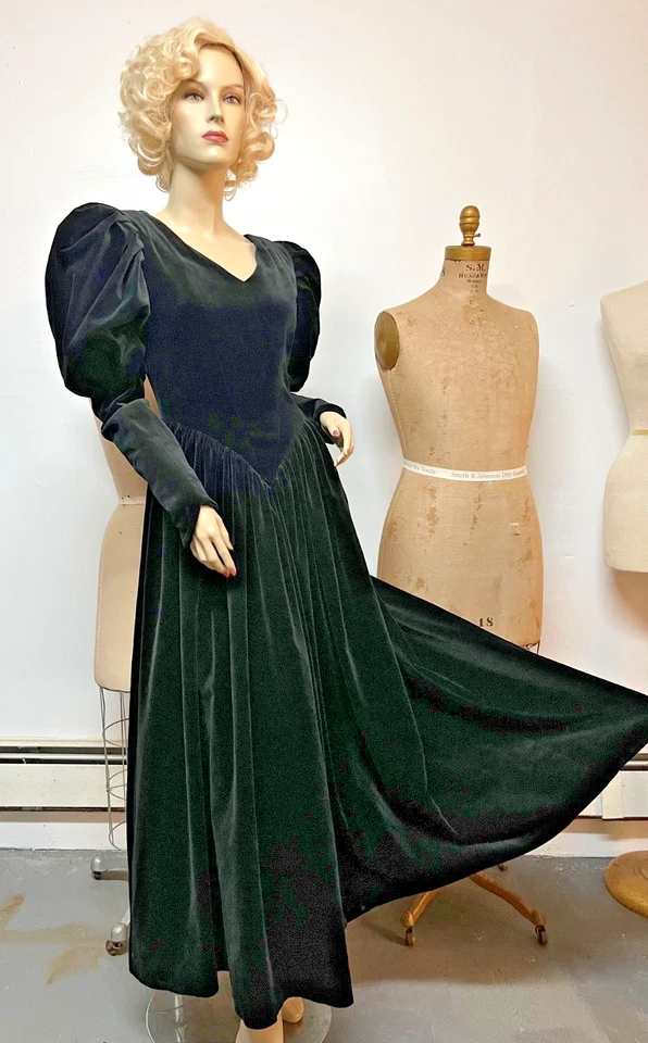 Vintage J Peterman Stuart Era Cotton Velvet Velour Gown Dress Size 6 Bust 34-36 - Image 3 of 4
