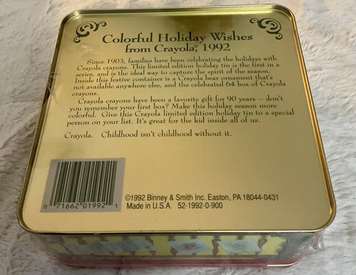Scatola di Natale in latta 64 pastelli vintage 1992 Crayola Crayon da collezione NOS sigillata - Foto 2 di 3