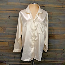 Vtg Victorias Secret Sleepshirt M/L Ivory Button up Gold Label Loungewear NWT