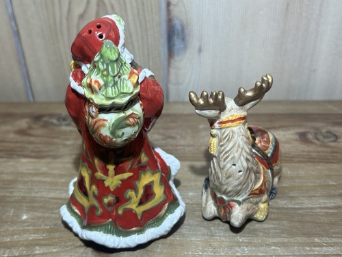 Fitz and Floyd Damascato Vacanze Sale Pepe Shaker Natale Babbo Natale Renna - Foto 6 di 10
