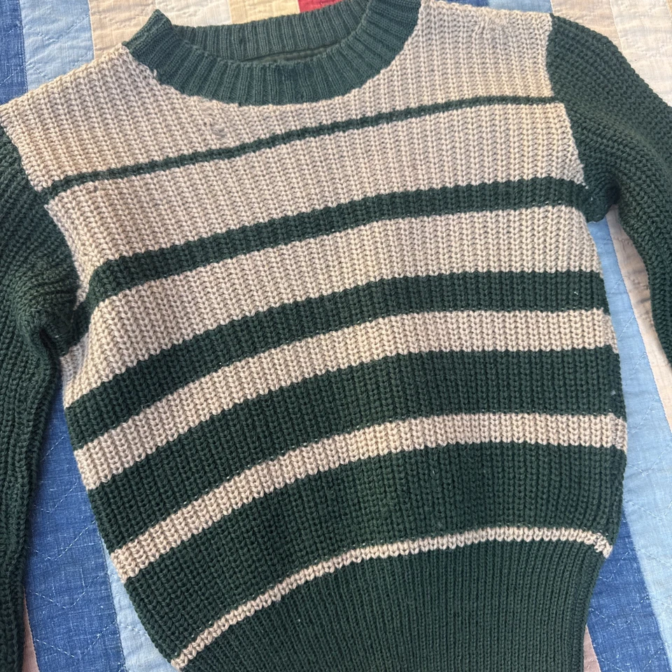 Blusa ajustada vintage 1930 verde e creme listrada malha suéter pull over - Imagem 4 de 4