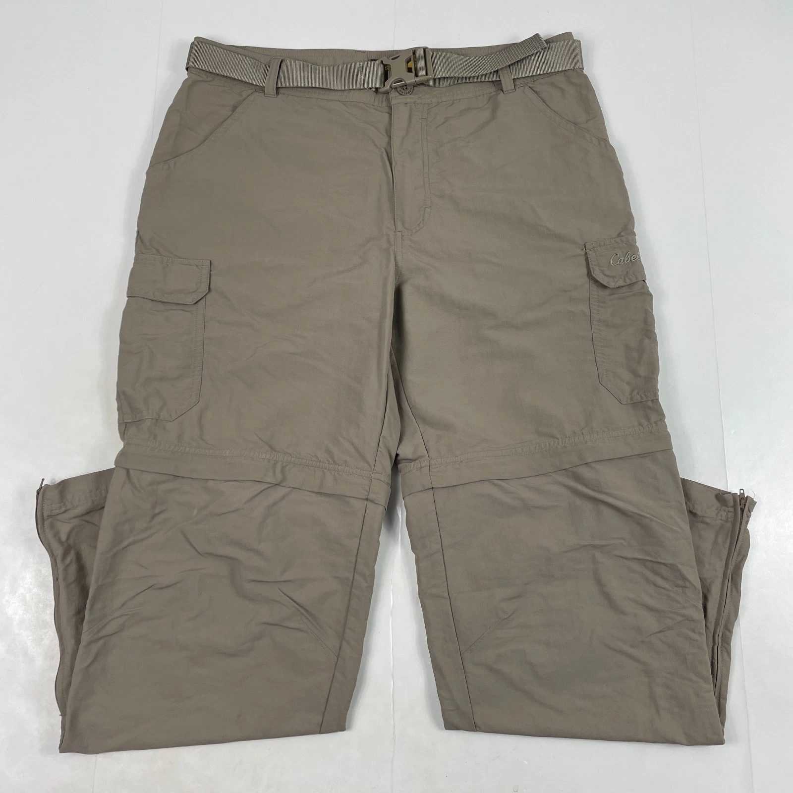 Cabelas Pants Mens 34 x 30 Brown Convertible Cargo Belted Hiking Fishing Camping