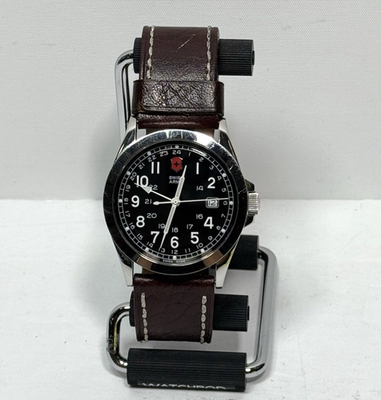 Victorinox Swiss Army Watch w/ Black Face & Brown Leather Strap