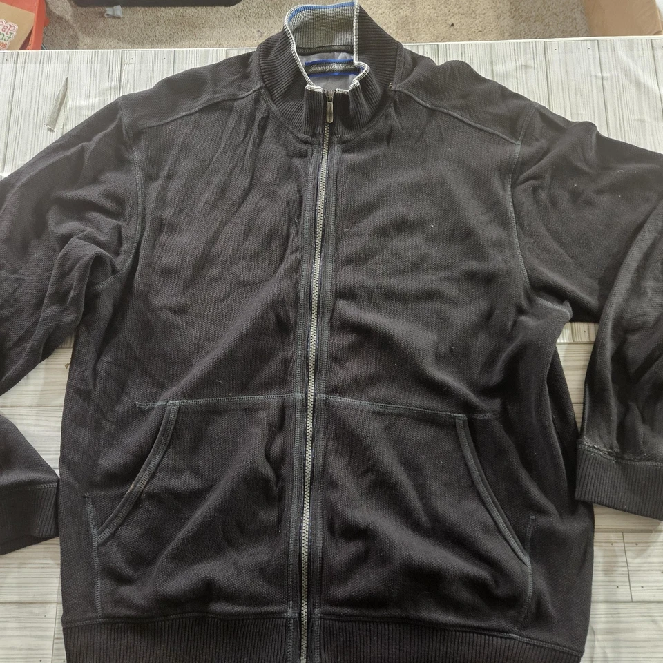 Tommy Bahama Sudadera Para Hombres XL Negra Cremallera Completa Simulado Cuello Bolsillos Bombardero Informal Foto 2 de 4
