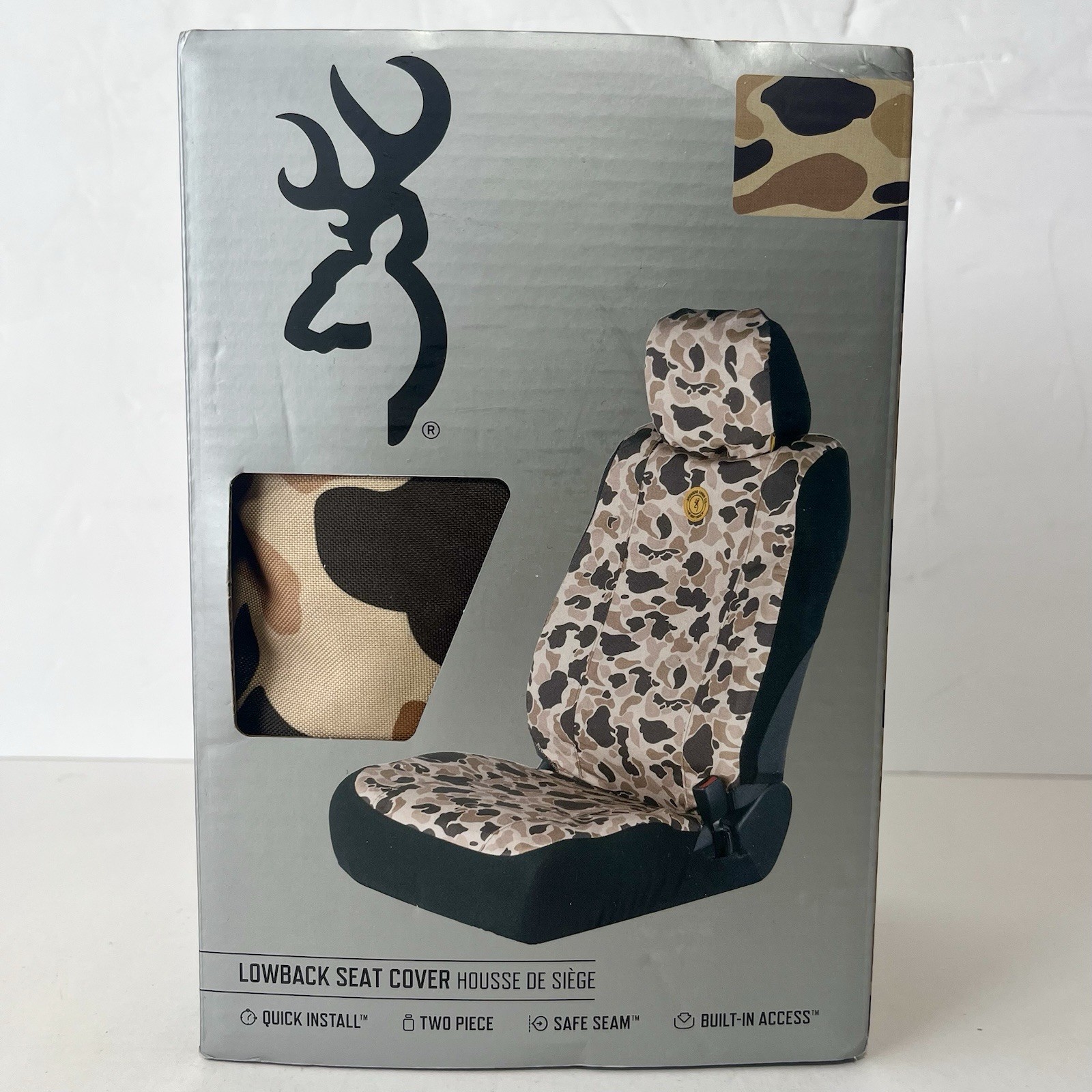 Browning Tan Duck Camo Low Back Vehicle Seat Cover for Bucket Seats - New In Box