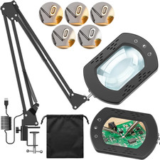15X Magnifying Glass Lamp with Clamp,5in Large Len,No-Bending Touch Control