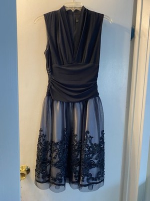 SLNY Black Embroidered Fit & Flare Sleeveless Knee Length Dress Size 6 |  eBay