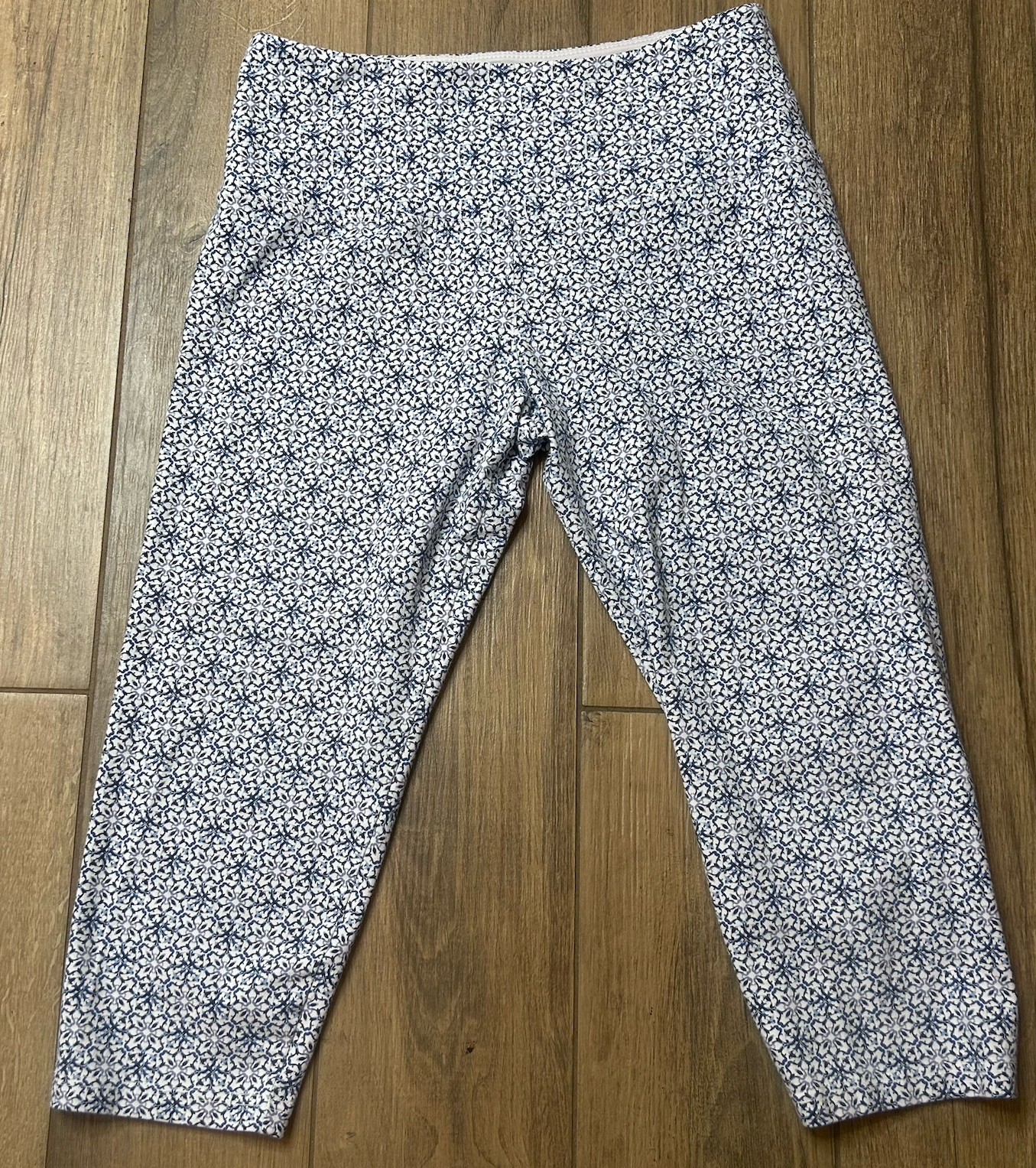 Casablanca Marrakech Geometric Floral Leggings Blue White Capri Lifts Size Med