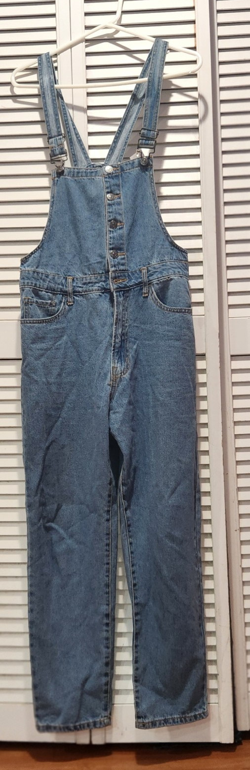 Forever 21 Women’s Blue Denim Overall One-Piece, Sleeveless Pockets, 27