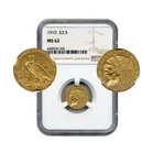 1910 US Indian Head Quarter Eagle $2.50 Gold Coin - Uncirculated, NGC MS62