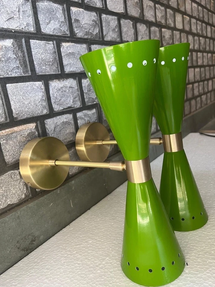 Green Brass Diabolo Wall Sconce Mid Century Modern Lighting Christmas Gift Item - Image 2 of 4