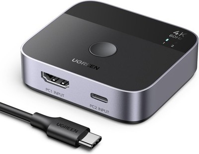 HDMI Switch 4K 2x1 USB-C Splitter für Laptop, TV, PS5, Xbox, Plug & Play