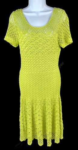 Women's Oscar De La Renta Green Short Sleeve Crochet Fit & Flare Dress Size S - Picture 2 of 6