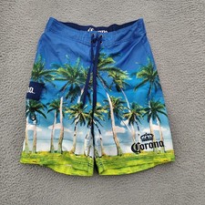 Corona Extra Shorts Mens 32 Blue Swim Trunks Boardshorts Palm Tree Beach