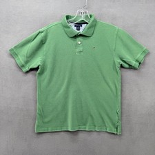 Tommy Hilfiger Polo Shirt Mens Large Green Pique Short Sleeve Cotton