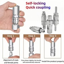 304 Stainless Steel Connector Self-Lock Pneumatic Air Hose Quick-Connect Adapter