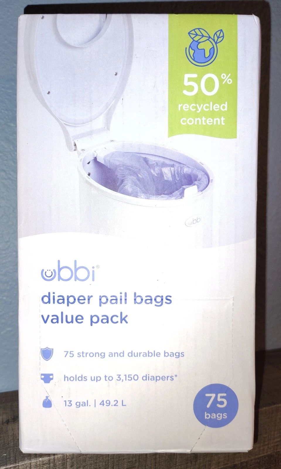 Ubbi Disposable Diaper Pail Plastic Bags, Value 75 Count (Pack of 1),