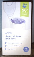 Ubbi Disposable Diaper Pail Plastic Bags, Value 75 Count Pack of 1 ,