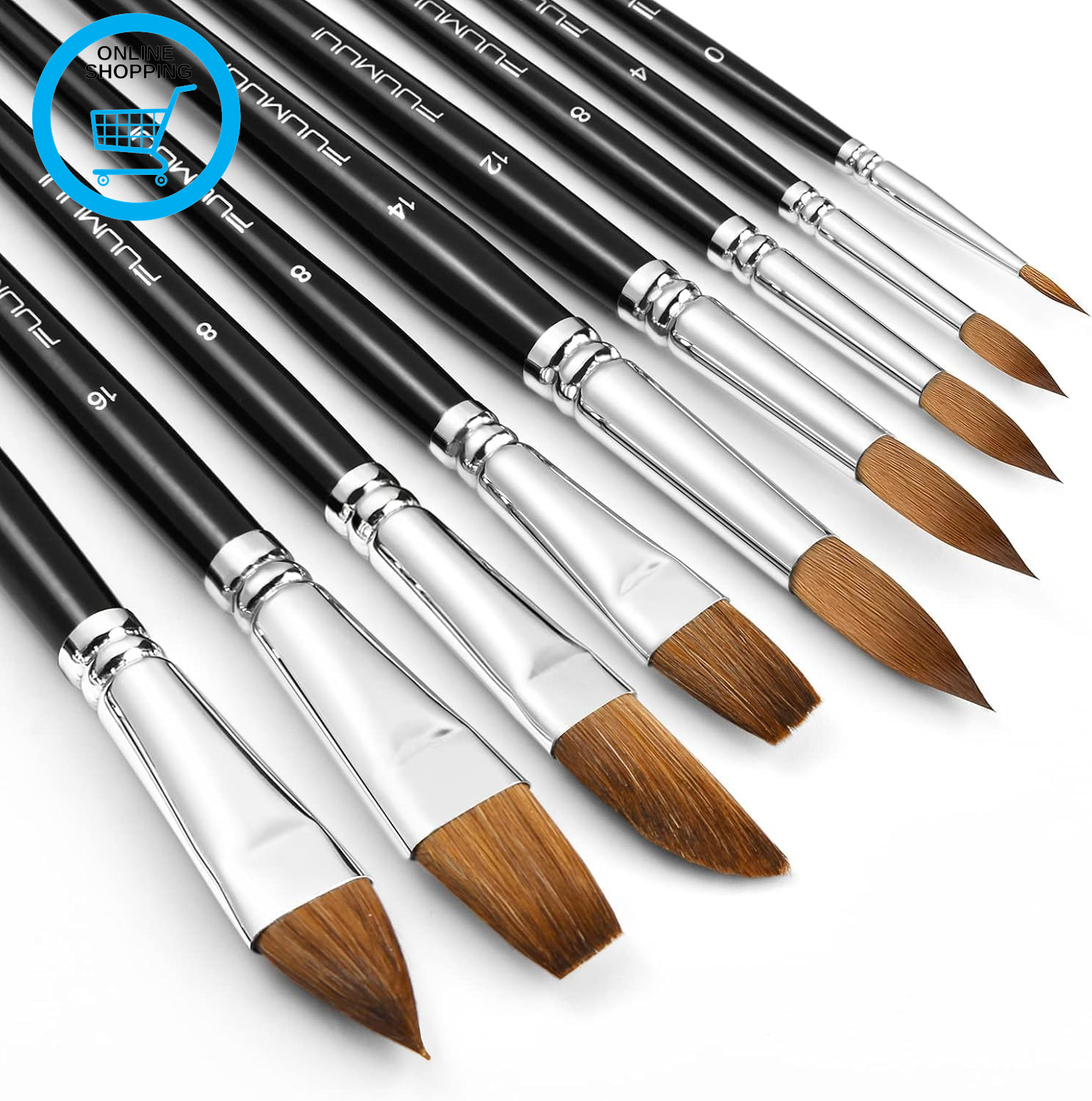 Kolinsky Sable Hair Watercolour Brushes Set - 9Pcs Professional Pointed Rounds C