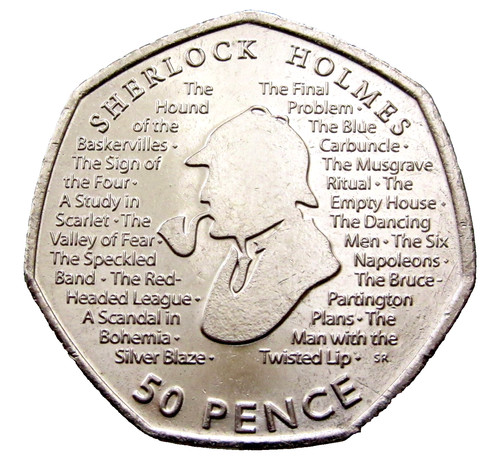 GREAT BRITAIN 2019 50 PENCE, SHERLOCK HOLMES & Sir Arthur Conan Doyle, UNC