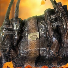 Jimmy Choo Ramona Brown Snakeskin Embossed Leather Cinched Satchel Bag