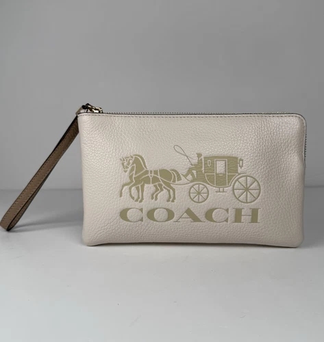 Coach Cavallo e Carrozza Grande Cerniera Angolare Polso Pelle Gesso Crema Vaniglia