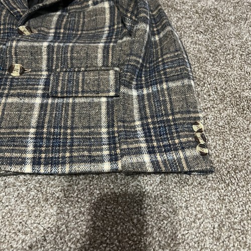 Boys Plaid Blazer Jacket Brown Blue Checkered Buttoned Kids Formal Size 4 - Bild 3 von 4