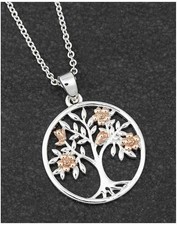 Equilibrium Blossom Tree of Life Two Tone Silver Plate Necklace