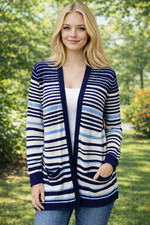 XL White Stag NEW womens sweater cardigan blue white stripe long sleeve Spring