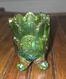 1970s Joe St Clair Carnival Glass Inverted Fan & Feather Toothpick Holder