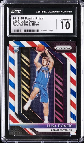 2018-19 PANINI PRIZM RED WHITE & BLUE #280 LUKA DONCIC ROOKIE RC CGC 10 GEM MINT