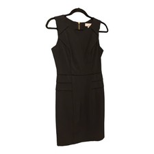 My Michelle Black Sheath Dress Gold Back Zip Pleated Shoulder Career Cocktail 7