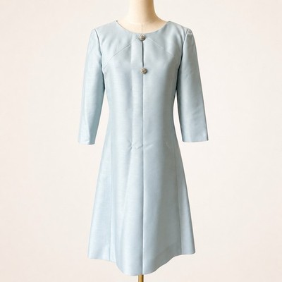 Vintage Roberta New York Powder Blue Jackie O Cocktail Dress 3/4 Sleeve A-Line