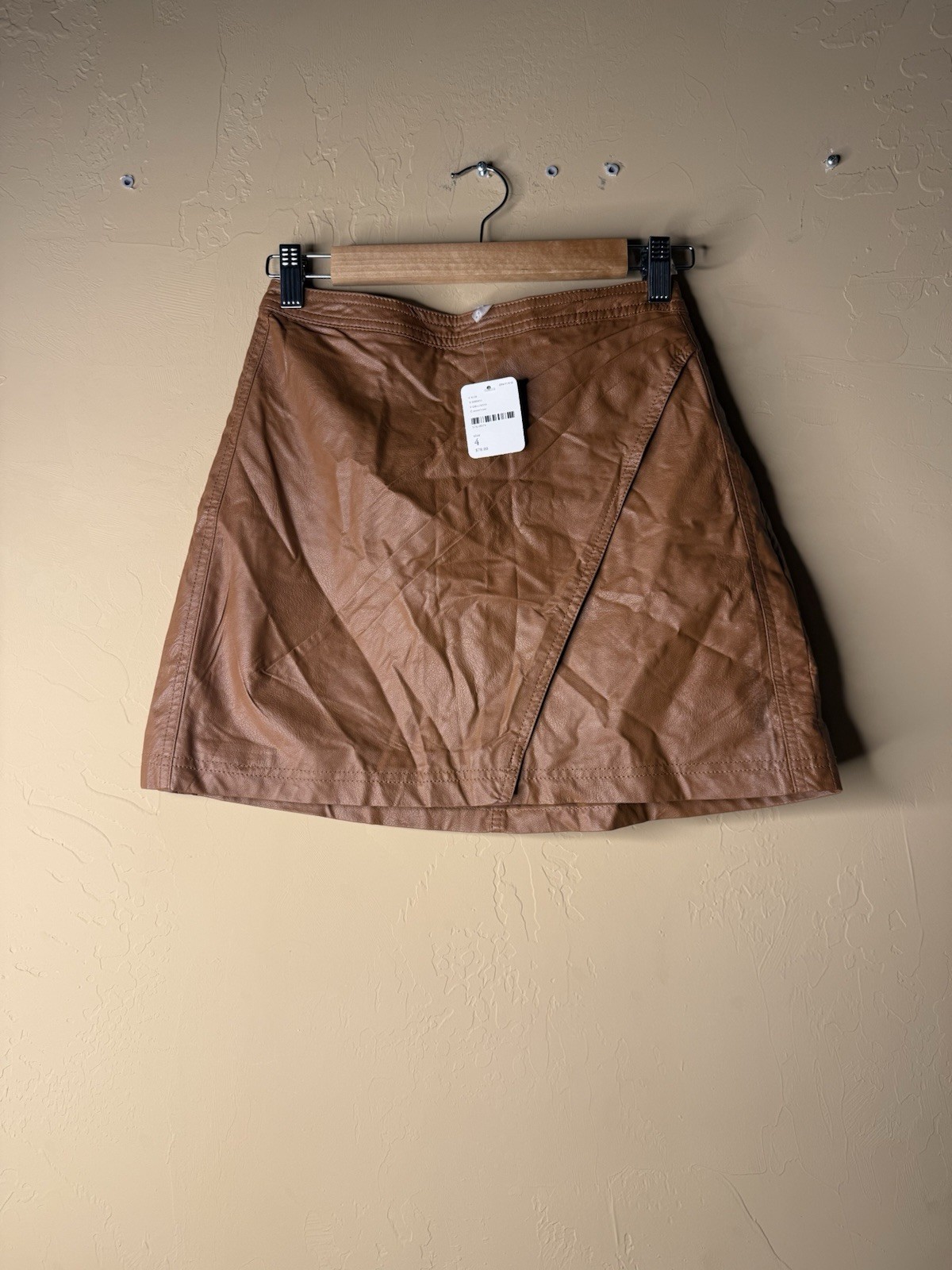 NWT Free people Faux Leather Asymmetrical Mini Skirt Size 4 Brown